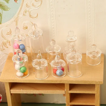 1:12 Leļļu Namiņš Miniatūras Skaidrs, Stikla Burkā Konfektes Pupiņu Uzglabāšanas Pudele Tiny Burciņā Ar Vāciņu Virtuves Dekori Rotaļlietas Lelle Māja Piederumi