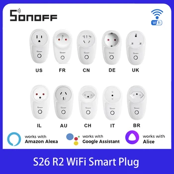 1-4gab Sonoff S26R2 WiFi Smart Plug Bezvadu Smart Ligzda Slēdzis Laiks Smart Balss tālvadība Caur EWeLink Google Alexa