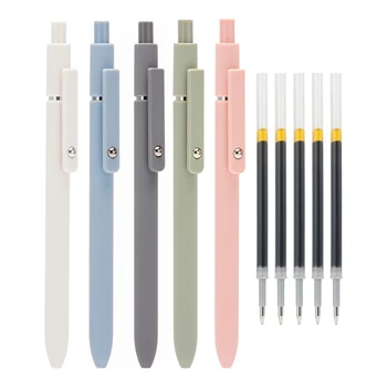 1 Komplekts 5 GAB Bagāžnieka Gēla Pildspalvas Ar 5 GAB Papildu Uzpildes, Melnu Tintes Pildspalvu (Morandi Krāsu)