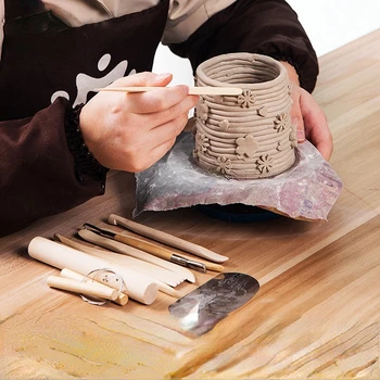 10-gabals, kas Koka Bērnu Keramikas Instrumenti, Māla Skulptūru Tēlniecības Tekstūras Dabas Audzēšana Keramikas Bērniem