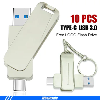 10Pcs C TIPA USB 3.0 Flash Drive, Metāla Pildspalva Diska 256 GB 128GB 64GB, 32GB 16GB Memory Stick 2 IN 1 ātrgaitas Metāla Pendrives