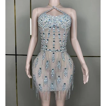 2023 Super Flash Big Diamond Slim Kleita Sieviešu kārtas Dziedātāja Gogo Dejotāju Tērpiem Drag Queen Skatuves Sniegumu Rāda Kostīmi DN16167