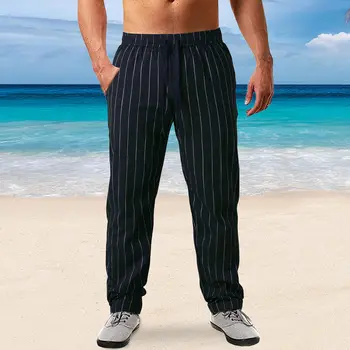 2023 Vīriešu Ikdienas Kokvilnas, Linu Bikses Vīriešu Modes Apģērbu Slim Fit Kvalitātes Vidū Vidukļa Classic Svītrainām Garajām Biksēm Beach Treniņbikses