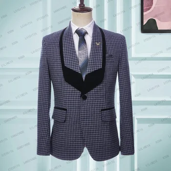2023 Vīriešu Uzvalku Kāzu Set Dziļi Zilā krāsā Izšūta Šalle Modelis Atloks Vienu Krūtīm, Oficiālas Uzņēmējdarbības Jaka Vienā Gabalā Slim Fit