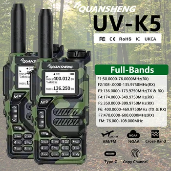 2GAB UVK5 Walkie Talkie Quansheng UV-K5 AM FM Radio 50-600MHz Full Band USB-C Lādētājs DTMF Scrambler NOAA UVK6 Šķiņķis divvirzienu Radio