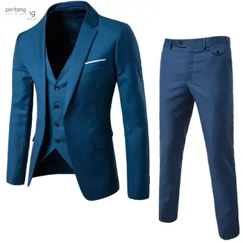 3 Gabali, Elegants Uzvalki+Veste + Bikses Zīmola Slim Fit Vienu Pogu Puses Formāla Biznesa Kleita Uzvalks Terno Kāzu Uzvalki Vīriešiem