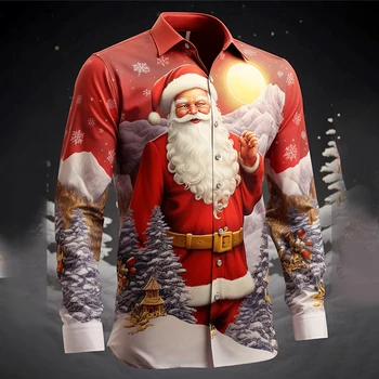 3D Iespiesti Gadījuma Modes Vīriešu Santa Claus Holiday Krekls Jauno Gadu Karstā Ziemassvētku Krekls ar garām Piedurknēm Puse Vīriešu Puses Krekls