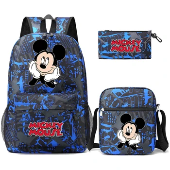 3Pcs/set Mugursoma Disney Mickey Mouse Pusaudžiem Studentu Schoolbag Zēns Meitene Mugursomas Atpakaļ Uz Skolu Liela Kapacitāte Karikatūra Somas