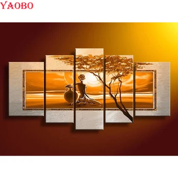 5GAB DIY Dimanta Krāsošana Pilnu kvadrātveida, apaļas Āfrikas sieviete saulrieta ainavas Izšuvumu rotājums Mājās Dimanta Māksla