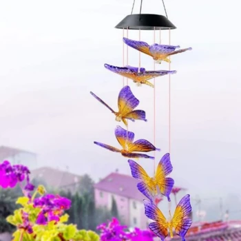 6LED Saules Tauriņš Wind Chimes Lampas Krāsu Maiņa Ūdensdrošs LED Saules Gaismas Karājas Mobilo Vēja Zvans Apdare Dārzs