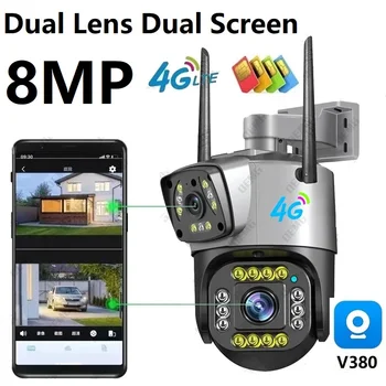 8MP 4K Dual Objektīvs divu Ekrānu 4G SIM Kartes, Kamera Bullet Dome Saistība Kamera Ai Kustības Izsekošana Bezvadu Krāsu Kamera Nakts Redzamības