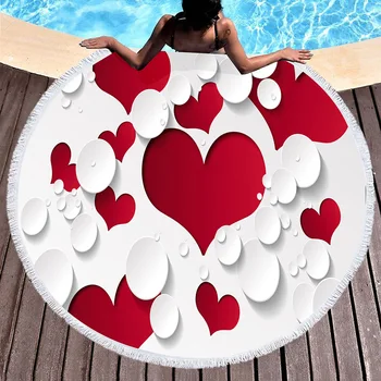 Apaļā Pludmales Dvieli Mīkstas Smiltis Bezmaksas Ūdens Absorbējošu Piknika Gobelēns Sirds Dizaina Modelis Romantisks Mīlestība, Jogas Paklājiņš, Sedziņa Vannas Dvielis