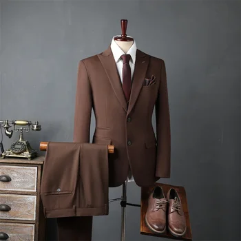 Augstas Kvalitātes itāļu Elegants Vīriešu Uzvalks Slim tīrtoņa Krāsu Oficiālas Uzņēmējdarbības 2-gabals, kas Līgavainis Kāzu Kleitu Banketa Žakete, Bikses