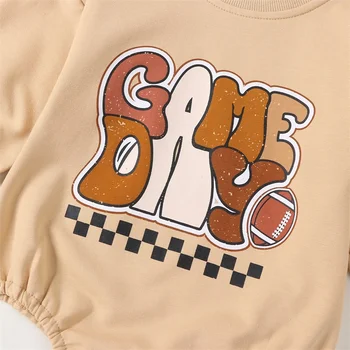 Baby Boy Futbola Apģērbs Ar Garām Piedurknēm Burbulis Romper Zīdaiņu Spēle Diena Drēbes Vēstuli Izdrukāt Sporta Krekls