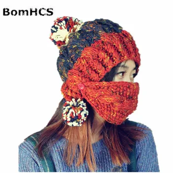 BomHCS Sievietēm Ziemā Silts, Biezs Beanie ar Masku Modes Roku Adīta Cepure, Cepures