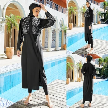 Burkini Ar Hijab Musulmaņu Peldkostīms Sievietēm 2022 Jaunas Peldbikses Maxi Kleita Islāmu Maillot Abaya Dubaija Pieticīgs Ilgi Drēbes Vienkāršā Apģērbtu