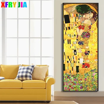 Dimanta Mozaīkas Lielu Gustava Klimta Skūpsts Classic Mākslinieka Abstraktā Cross Stitch Dimanta Krāsošana Pilnu Kvadrātveida Dekori Mājas