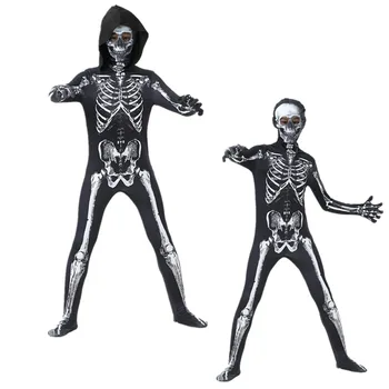 Drausmīgs Zombiju Tērpos Priekšsēdētāja Kaulu Bērniem Skeleta Kostīmi Cosplay Purima Halloween Kostīmi Priekšā, Muguras Skeleta Kaulu Drukāšanas Apģērbi