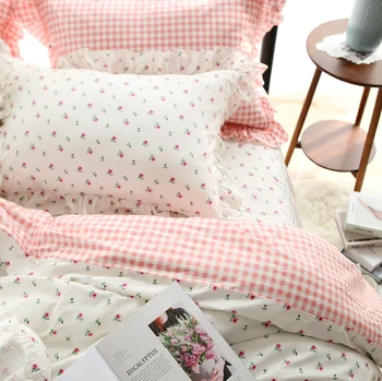 Eiropas savirmot mežģīnes Pastorālo kokvilnas gultasveļas komplekts ziedu sega sedz, elegants gultas pārklājs spilvendrāna princese gultas veļas HM-12B