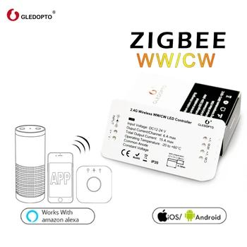 GLEDOPTO ZIGBEE Tilta LED Kontrolieris WW/CW Reostats, Slokšņu Kontrolieris DC12/24V Darba ar Alexa Echo Plus Smartthings Tuya Conbee
