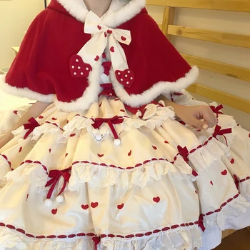 Gothic Lolita Kleita Viktorijas Little Red Riding Hood Cosplay Ziemassvētku Un Jaunā Gada Red Cape Meitene Op Garām Piedurknēm Kleita Pasakas