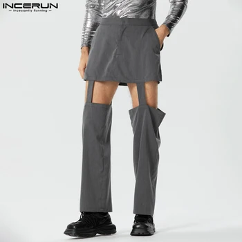 INCERUN 2023 Amerikāņu Stilā Jaunu Vīriešu Pantalons Dekonstrukcija Dizaina Cietā Visu maču Bikses Atpūtas Tukšums Garas Bikses S-5XL