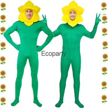 Jaunas Halloween Pieaugušo Saulespuķu Cosplay Kostīmu Smieklīgi Zaļā Neredzamības Jumpsuits Ziedu Galvassegas Maskēties Puse Iedomātā Tērpiem