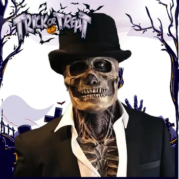 Jaunas Halloween Šausmu Maska 3D Realitāti Pilna Galva Galvaskausa Maska Kustamā Žokļa Ķivere Skelets Lateksa Biedējošu Masku Halloween Masku Prop