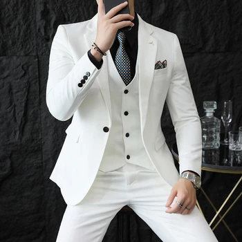 Jauns (Žakete+ Veste + Bikses) Vīriešu Modes Biznesa Tendence korejas Elegants Kungs Slim Gadījuma Kāzu Uzņēmēja 3-gabals, kas S-7XL