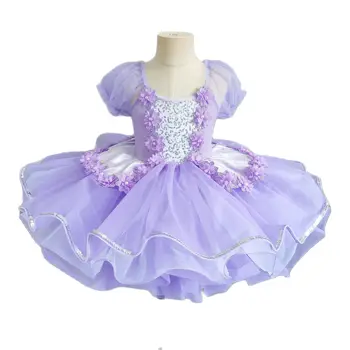 Jaunu bērnu sequined deju kostīms meitenēm darbības kostīmu elsojošs svārki meitene catwalk mūsdienu deju kleita cute violeta