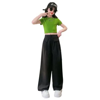 Junioru Meitene Apģērbu Komplekts Pārsējs Backless Kultūraugu Top + Uzvalks Bikses Vasaras 2gab Tērpiem korejas Gadījuma Kostīms Bērniem 5-14Years Veco