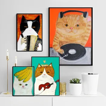 Karikatūra Kaķis Eļļas Gleznu Plakātu pašlīmējošas Mākslas Plakātu Retro Kraft Papīra Uzlīme DIY Istabas, Bārs, Kafejnīca Vintage Dekoratīvie