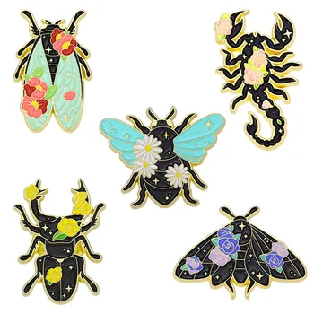 Karikatūra Kukaiņi Kožu Emaljas Piespraudes Ziedu Cicadas Scorpion Bugs Bišu Veida Piespraudes Metāla Piespraudes Augu Dabas Rotaslietas, Dāvanas, Vairumtirdzniecība