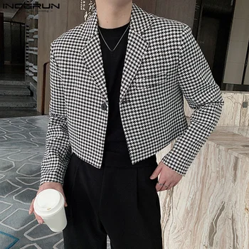 Korejiešu Stilā, Skaists Jaunu Vīriešu Pleds Dizaina Tērps Gadījuma Puse pierāda, Vīrietis Arī Montāža Īstermiņa stila Žakete, S-5XL INCERUN Topi 2023
