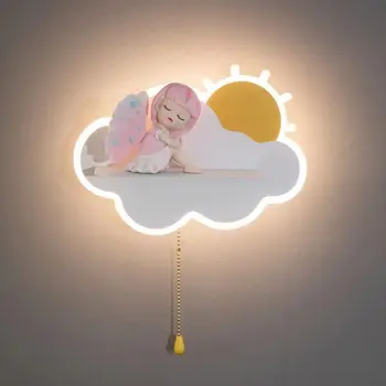LED Bērnu Istabas Sienas Lampas Creative Cloud Saule Apdare Zēni Meitenes Guļamistabas Gultas Gaismas Plaukta Pavelciet Slēdzi Scones