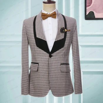 Luksusa Vīriešu Uzvalku Kāzu Žakete 2023 Slim Fit Haki Izšūta Šalle Modelis Atloks Vienu Krūtīm, Vienā Gabalā