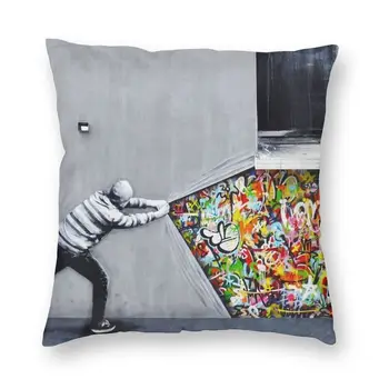 Mīksto Banksy Atklātu Grafiti Mest Spilvens Segtu Mājas Dekoratīvā Kvadrāta Ielu Mākslas Spilvens Segums 40x40cm Pillowcover par Dīvānu