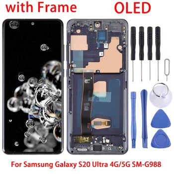 OLED LCD Ekrāns Samsung Galaxy S20 Ultra 4G/5G SM-G988 Digitizer Pilnu komplektu ar Rāmi