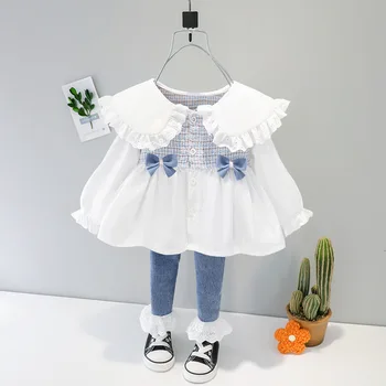 Pavasara Bērniem, Baby Girl Apģērbu Komplekti Toddler Meiteņu Drēbes ar garām Piedurknēm Krekls, Džinsi 2gab Bērnu Kostīmi Tērpi Bērniem Kostīmu