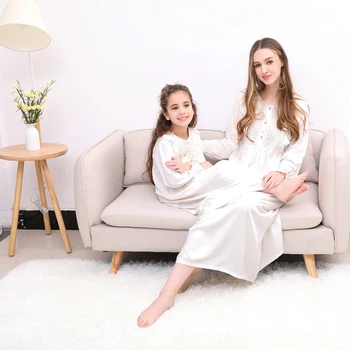 Pavasara Rudens Māti Un Bērnu Kokvilnas Baltās Dāmas, Meiteņu Un Bērnu apģērbi Princess Royal Nightdress Kleita Intīmo Sleepwear