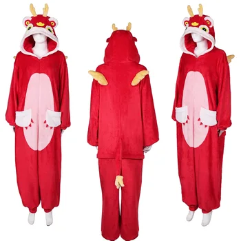 Pieaugušo Baby Dragon Cosplay Red Jumpsuit Pidžamu Fantāzijas Tērpu Apģērbu Vīriešiem, Sievietēm Fantasia Halloween Jaunais Gads Loma Uzvalks