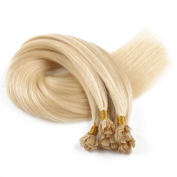Remy Plakanu Galu Cilvēka Matu Pagarināšana Zīdaini Taisni #60 Balta Blondīne Iepriekš Sajaukta Keratīna Kodolsintēzes Matu Remy Human Hair 12-28 collas
