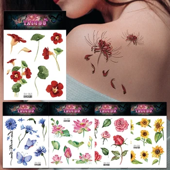 Saldu Ziedu Tetovējumu Uzlīmes Sievietes Ķermeņa Mākslas Ūdensnecaurlaidīgus Pagaidu Tetovējumiem Daisy Rožu Akvarelis Tetovējums Rokas Delnas Sexy Viltus Tetovējums