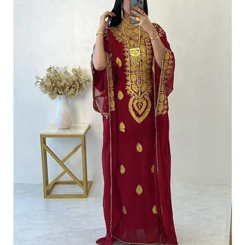 Sarkanbrūns Marokas Dubaija Kaftan Farasha Abaya Kāzu Modes Gara Kleita Kleita