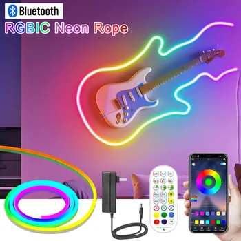 Smart LED Neona Sloksnes Bluetooth Gaismas RGBIC 12V Dreamcolor Varavīksnes Pakaļdzīšanās Elastīgas Lentes RGB Ūdensizturīgs Iekštelpu Āra Apdare