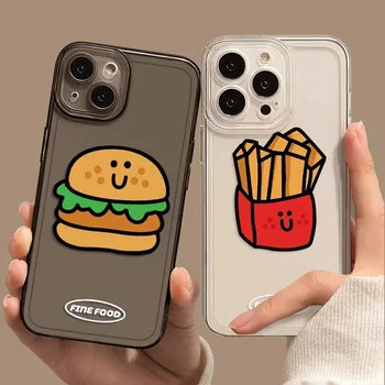 Smieklīgi Pārtiku, frī Kartupeļi Burger Pāris Tālrunis Lietā par IPhone 11 12 13 15-Pro Max Mini X XR XS 8 7 14 Plus SE20 Mīkstie Vāki Fundas