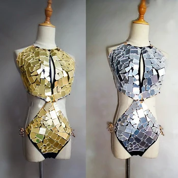 Spoguļi Bodysuit Sieviešu Vizuļi Dobi Apģērbs Skatuves Sniegumu Gogo Kostīmu Naktsklubu, Dj Ds Pole Dance Rave Drēbes XS4850