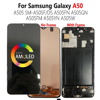 Super AMOLED A50 LCD SAMSUNG Galaxy A505 A505F/DS A505FN Displeja Ekrānā Pieskarieties Sensora Digitizer Montāža Ar Rāmi Modulis