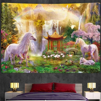 Svētās Unicorn gobelēns Bohēmijas sienas dekorēšana home art apdare Hipiju Mandala psychedelic skatuves guļamistaba matrača