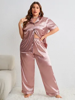 Vasaras Sieviešu Zīda Pidžamas Komplekts Liela Modes Īss Piedurknēm Krekls Un Bikses Pidžamas Tērpiem Ērti Lady 2-Gabals Uzvalks